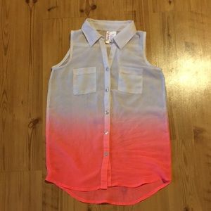 White to coral ombré blouse